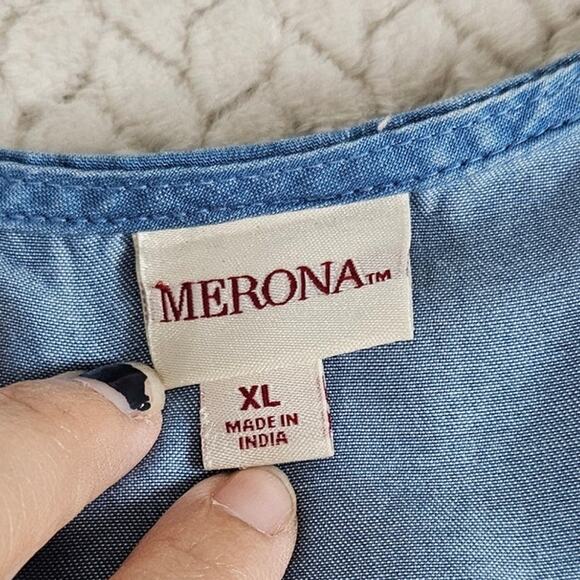 Merona Chambray Romper Womens XL Blue Casual Summer Minimalist Boho Time Capsule - Picture 3 of 9